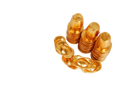 China is one of the traditional candy, represent good luck gold chocolate coinsの写真素材