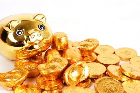 China is one of the traditional candy, represent good luck gold chocolate coinsの写真素材