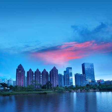 China city of Shenzhen at nightの写真素材