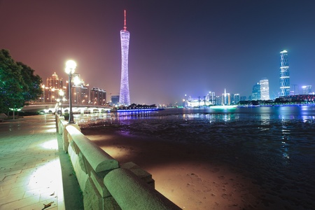 Zhujiang River and modern building of financial district in guangzhou chinaの写真素材