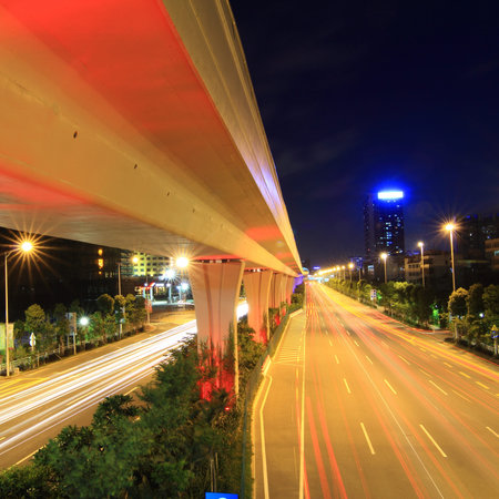 Viaduct and the road at night