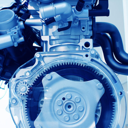 Complex engine of modern car interior view