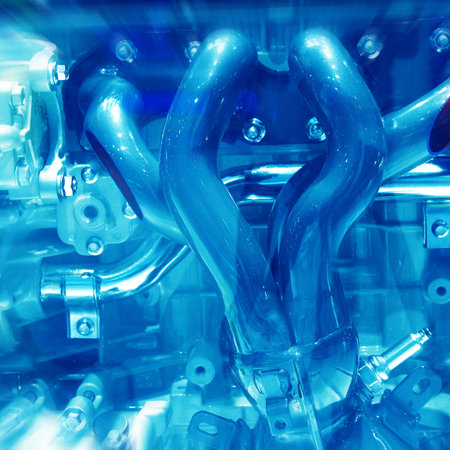 Complex engine of modern car interior view