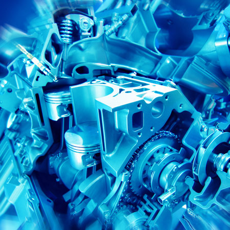 Complex engine of modern car interior view