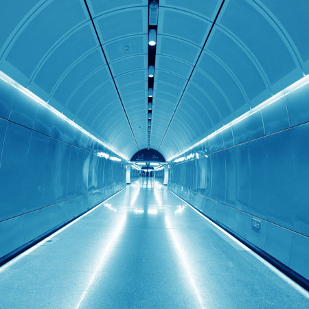 subway passageway with urban blues in guangzhou