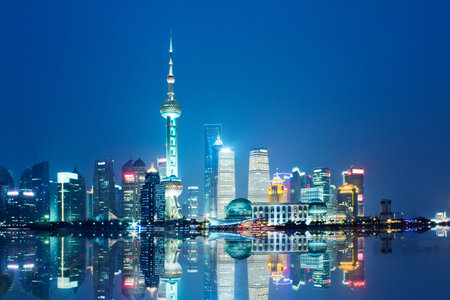 beautiful night view of shanghai skyline