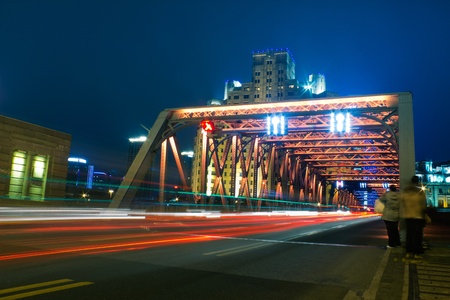 night traffic in shanghai garden bridgeの写真素材