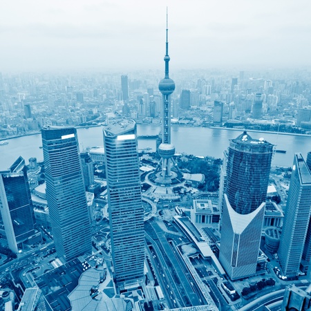 aerial view of shanghai at night from jinmao buildingの写真素材