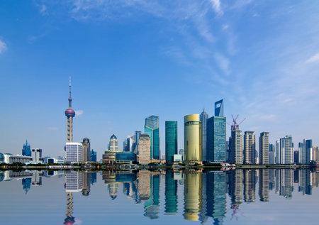 modern city,shanghai skyline in daytime