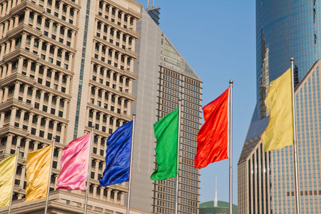 Flags in Shanghai office building