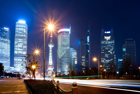 beautiful night view of shanghai finance and trade zone