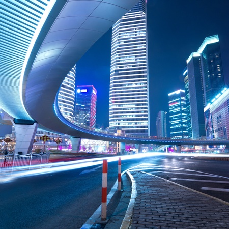 night traffic on the downtown in shanghaiの写真素材