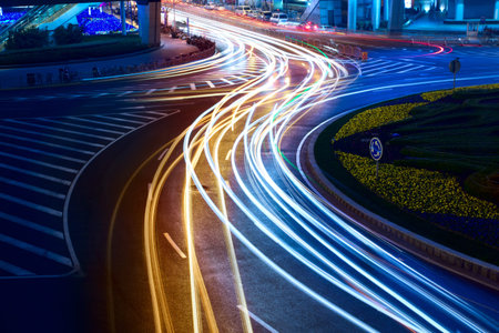 light trails on the street in shanghai ,China 
