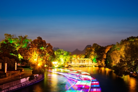 Glass bridge in guilin nightscapeの写真素材