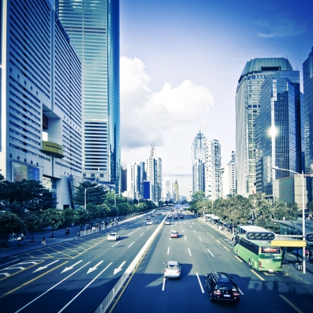 traffic through downtown HongKongの写真素材