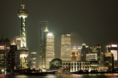 beautiful night view of shanghai skylineのeditorial素材