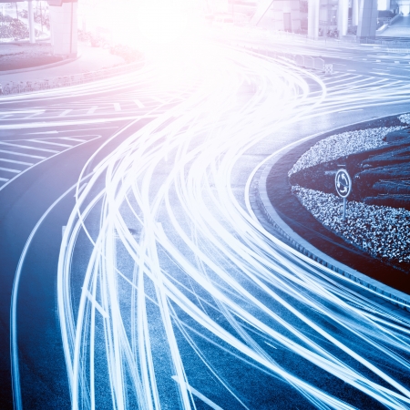 the light trails on the steet in shanghai chinaの写真素材
