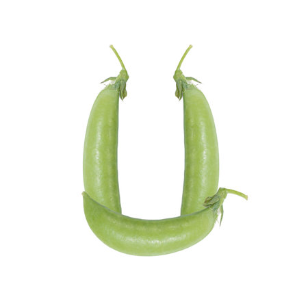 The peas makes up letters ears isolated on white backgroundの写真素材