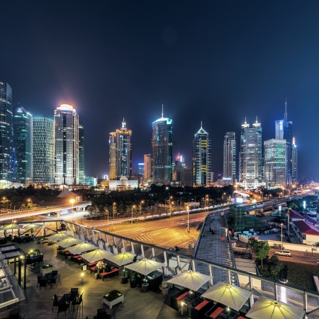 the modern building of the lujiazui financial centre in shanghai chinaの写真素材