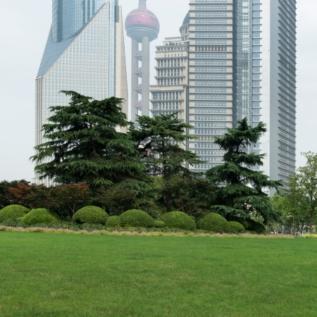 The grass and the city in shanghai,chinaのeditorial素材
