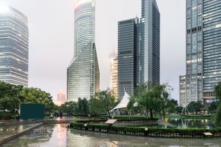 Office buildings and parks in the cityのeditorial素材