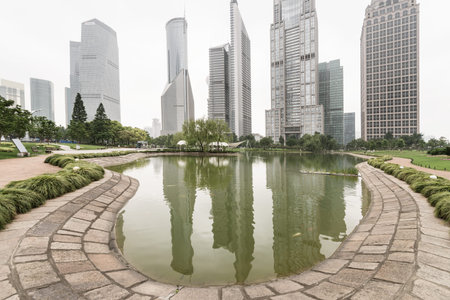 Park and modern building in Shanghai, China