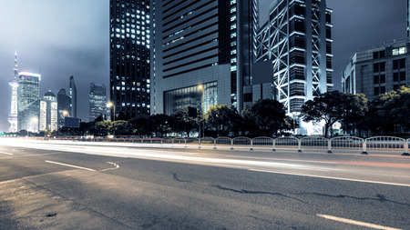 Shanghai Lujiazui Finance and Trade Zone of the modern city night backgroundのeditorial素材