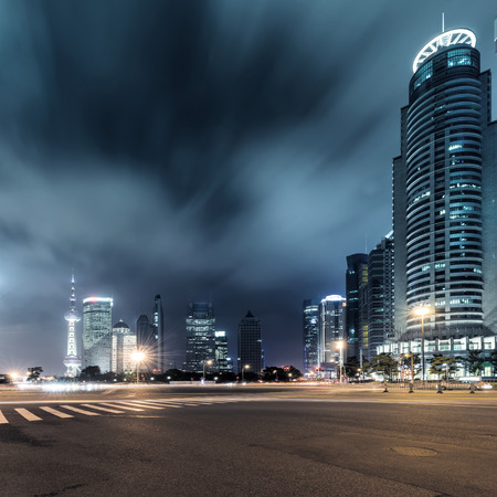 Shanghai Lujiazui Finance and Trade Zone of the modern city night backgroundのeditorial素材