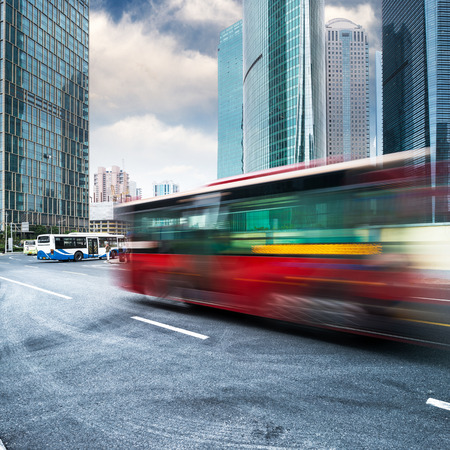 Office buildings and road at shanghaiの写真素材