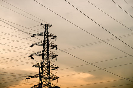high voltage post.High-voltage tower sky background