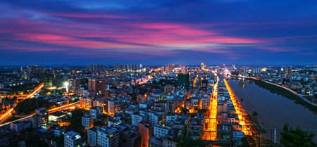 bridge and city at nightの写真素材