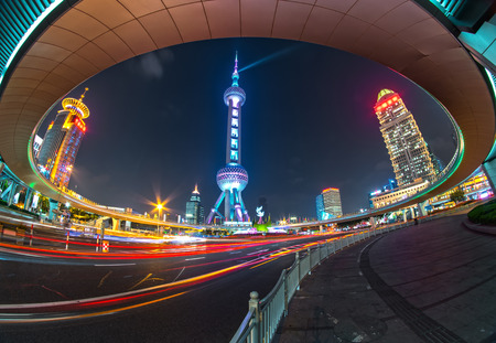 The modern city landscape in the middle of the nightのeditorial素材