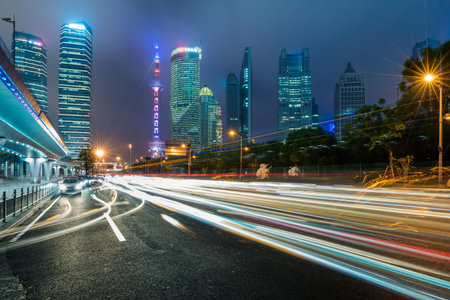 night scene of modern cityのeditorial素材