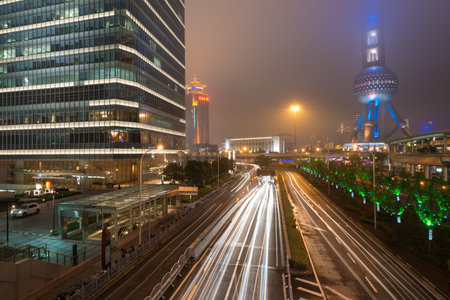 the light trails on the modern building background in shanghai chin