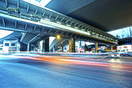 Car light trails and urban landscape in Hong Kong