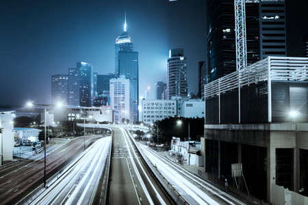 traffic in Hong Kong at night