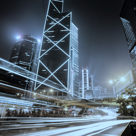 traffic in Hong Kong at nightの写真素材