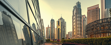 The modern city landscape in the middle of the nightの写真素材