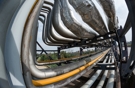 Outdoor pipelines in the refineryの写真素材