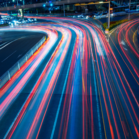 The car light trails in the cityの写真素材