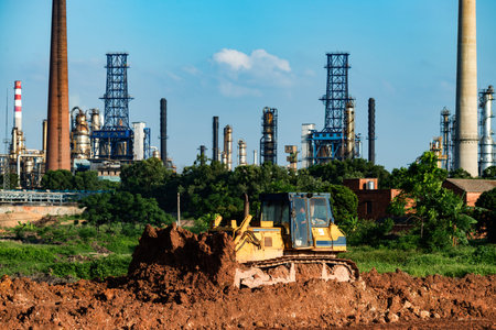 Excavators are assignments and refinery background