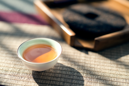 Asian tea set on wooden tableの写真素材