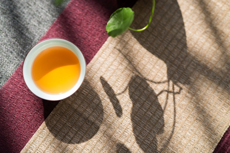 Asian tea set on wooden tableの写真素材