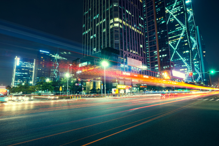 the traffic light trails of cityのeditorial素材