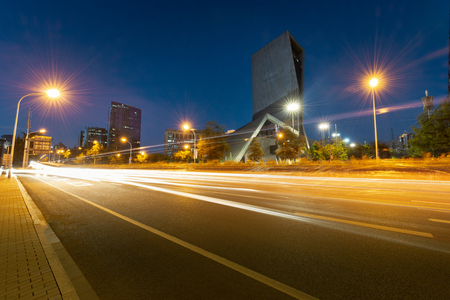 light trails on the street of beijing,chinaのeditorial素材
