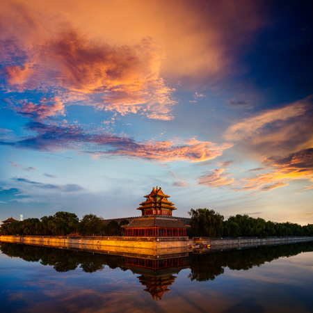 the turret of forbidden city in sunsetのeditorial素材
