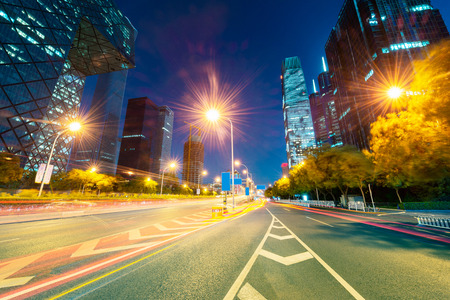 light trails on the street of beijing,chinaのeditorial素材