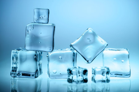Ice cubes on blue background