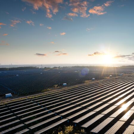 The Solar panels on the lawnの写真素材