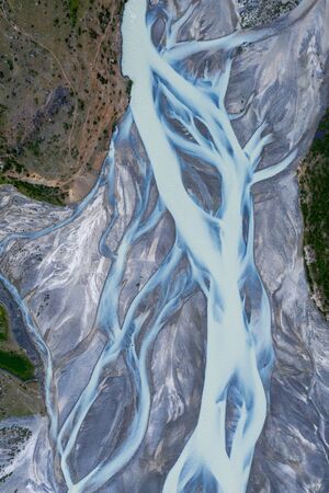 Aerial drone view of a huge riverbedの写真素材